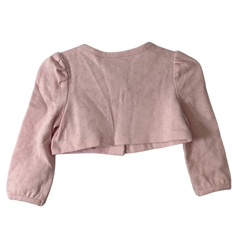 Tommy Bahama Baby Pink Long-Sleeve Cardigan With Floral Buttons & Subtle Pattern